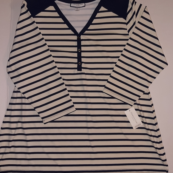 NWT ☆Plus Size ☆Charter Club ☆Stripe Henley 3/4 Sleeve 0X Top☆$69.99 retail - Picture 13 of 14